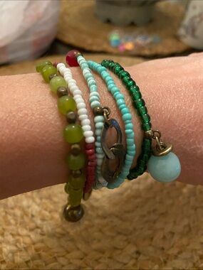 Colorful Stackable Beaded Bracelet Set with Elephant Charm